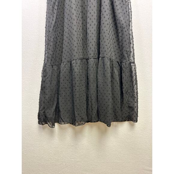 BTFBM Black Swiss Dot Vneck Ruffle Tiered Midi Dress Large - Picture 3 of 8